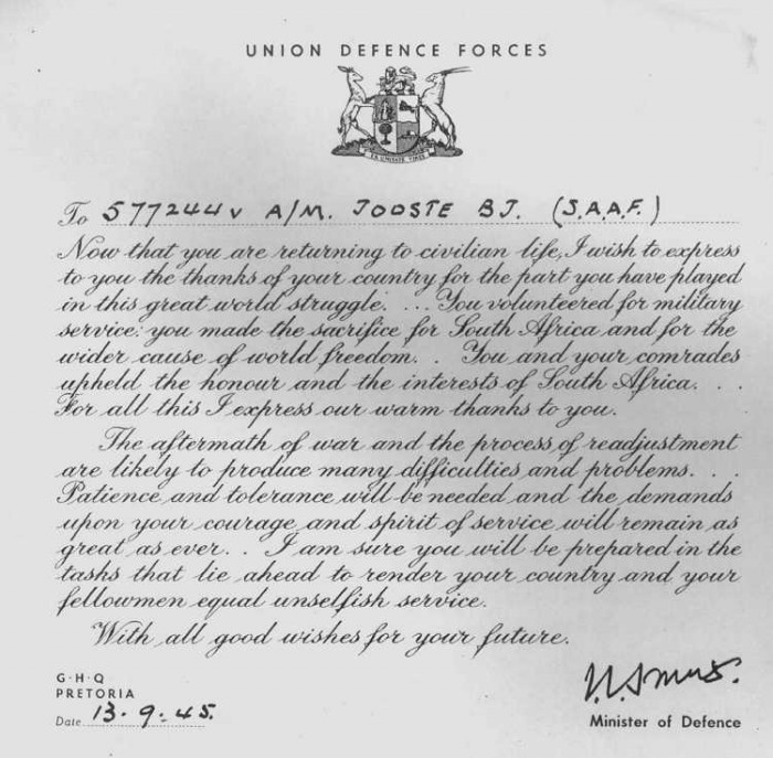 Ben Jooste 16. Union Thank you Letter